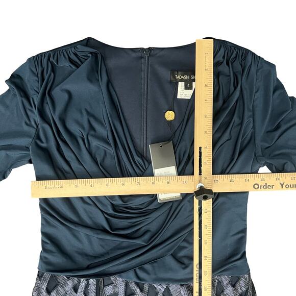 Tadashi Shoji Navy Blue Long Sleeve Sequin Evening Gown Maxi Dress Sz 4 NEW Tags - Picture 6 of 15